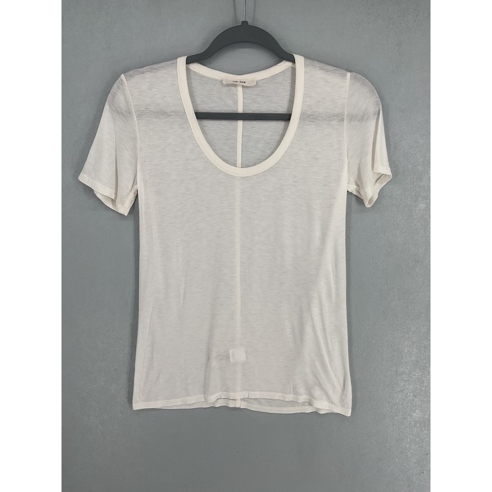 The Row Womens T-Shirt White Viscose Scoop Neck Short Sleeve XS - Picture 2 of 7